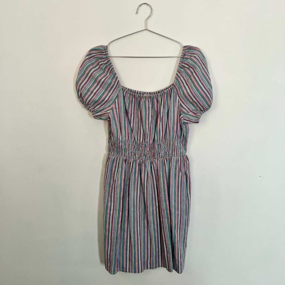 American Eagle Rainbow Stripe Puff Sleeve Dress, Size L